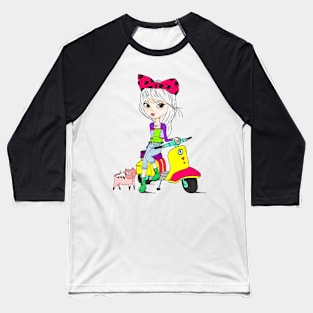 Girl with Scooter Baseball T-Shirt